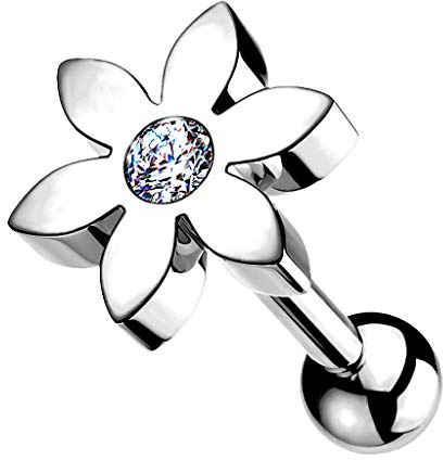 Piercing Stecker Blume mit Glitzer Strass Kristall Steinen Ohr Cartilage Tragus Helix Ohrpiercing Barbell Stab Kugel Knorpel Silber