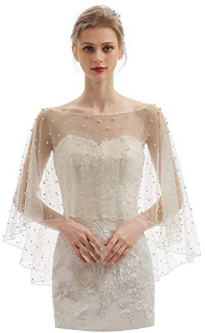 EllieHouse CF40 Damen-Brautschal, weicher Tüll, Abendschal, Hochzeitsschal, Weiss/opulenter Garten, Einheitsgröße