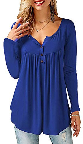 Florboom Womens Henley Neck Long Sleeve Casual Elegant T-Shirt Blouses