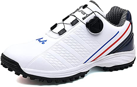 BLBK Chaussures de golf imperméables pour homme avec système de lacet, Blanc, bleu, rouge., 45 EU
