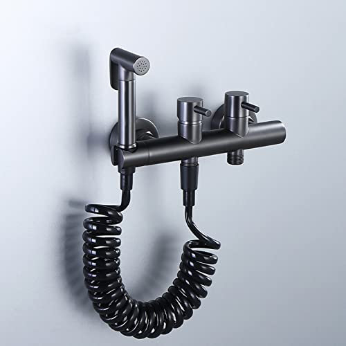 Doccia per WC Doccetta per Bidet Grigio Doppia Maniglia Set Doccetta Esterno per WC e Bidet Bifunzionale Spruzzatore del Bidet per la Toilette,Tubo a Molla,B