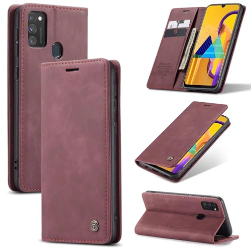 SLWYF Funda para OnePlus 7 Pro Case, Carcasa Protectora Soporte Plegable Ranura para Tarjeta Cover Cuero Avanzado PU Carcasa OnePlus 7 Pro - Rojo