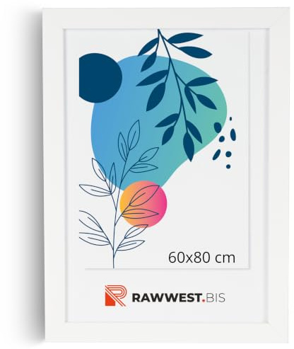 RAWWEST.BIS Bilderrahmen 60x80 cm MDF Holz Rahmen Posterrahmen Weiß | Fotorahmen mit Acrylglas, Holzrahmen aus Holzplatten für Bilder Poster Fotos Puzzle, Plakatrahmen zum Aufhängen Aufstellen