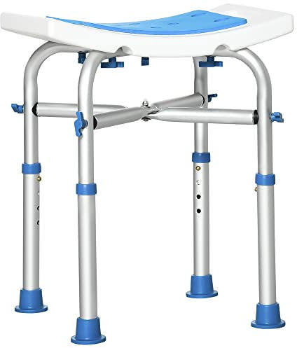 HOMCOM Shower Chair for the Elderly and Disabled, Adjustable Padded Shower Stool with Built-in Handle and Non-slip Suction Foot Pads, Blue