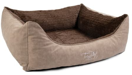 TrendPet VitaBed Style - Orthopädisches Hundebett, außen Kunstleder innen flauschig (80x70cm, Braun)