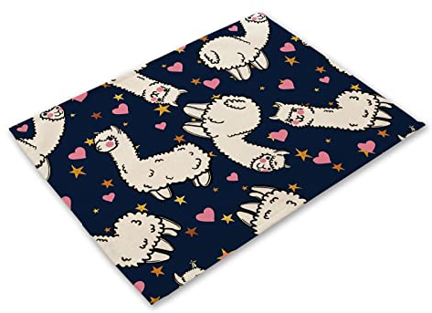 Tovagliette Colazione Alpaca Blu Navy Tovagliette Americane Cotone Lino Tovaglietta Americana Lavabili Sotto Piatti da Tavola Antiscivolo Sottopiatti Resistente Al Calore 30x45 6 Pcs
