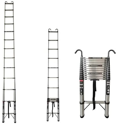 16.4FT Telescopic Ladder Extension Steel Ladder Folding Multi Purpose One-Button Retraction Non-Slip Ladder with Detachable Hooks
