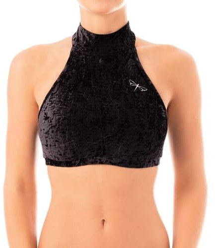 Dragonfly Halter-Sports Bra Samt Lisette Comfy-BH Velvet | Schnittform Maximaler Halt für Pole Dancer | Halsverschluss mit 3 kleinen Metallnieten | Material 80% Polyamid 20% Elastan Oeko-TEX