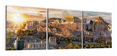 DEQORI Glasbilder Acrylglas | Motiv Athener Akropolis | horizontal 3-teilig 150x50 cm | große XXL Deko | Wandbilder für Wohnzimmer, Schlafzimmer, Flur & Küche | moderne Wanddeko