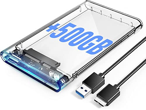 SIMPLETEK Externer Adapter, tragbar, transparent, 2,5 Zoll HDD, mit 500 GB, SATA, USB 3.0, 5 Gbps (überholt)