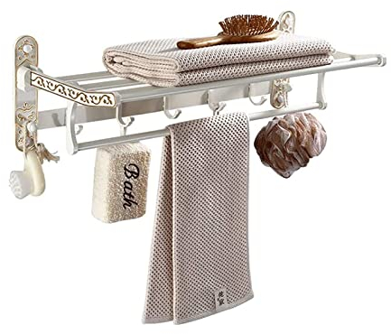DREANNI Handtuchschiene ， Badezimmer Doppelschicht Handtuch Rack Bad Regal Hängende Toilettenraum Alumihandtuchstab Küche Lagerregal Handtuchhalter Turm Kleiderbügel/Weiße Handtuchregale/Gold
