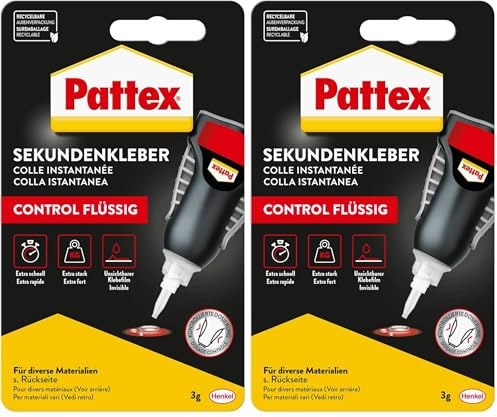 Pattex Sekundenkleber Control, 3 g Flüssigkleber für extra schnelle, starke und flexible Sofortreparaturen im Haushalt, spülmaschinenresistent (Packung mit 2)