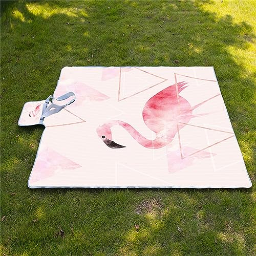Picknickdecke 200x300cm,XXL Picknickdecke mit Wasserdichter Unterseite,Outdoor Stranddecke Sandfrei,mit Tragegriff Faltbare Picnic Blanket für Camping,Strand,Familie,Konzerte Rosa Flamingo Geometrie