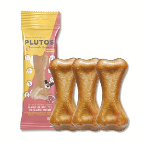 PLUTOS Lachs Kauknochen für Hunde Größe Small, natürlicher Käsekausnack mit Omega 3, unterstützt die Zahnpflege, leicht verdaulich und fettarm, ideal für kleine Hunde