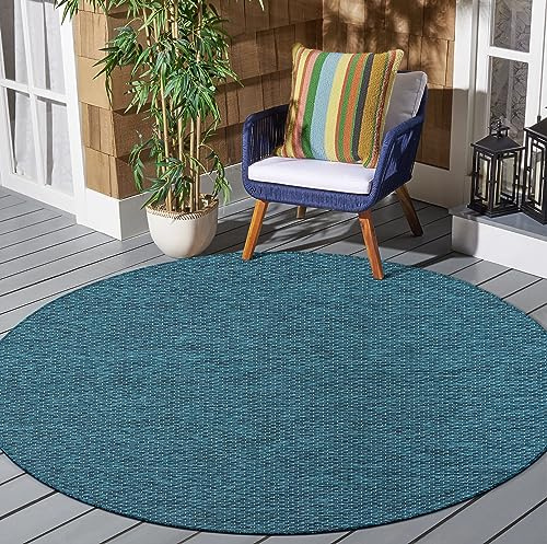 SANAT Melissa Outdoor Teppich Wetterfest - Balkon Teppich Wasserabweisend - Teppich für den Innen und Außenbereich, Terrasse, Garten, Wohnzimmer oder Küche - Blau, 200x200 cm Rund