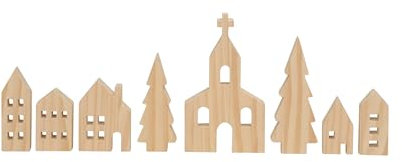 Spetebo Holz Dorf zum dekorieren 8-teilig - Natur - Weihnachts Stadt Häuser Set - Holzhaus Winter Deko Figur Aufsteller Tischdeko Weihnachtsdeko