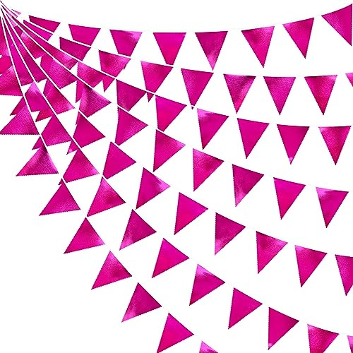 32Ft Rose Vif Banderole - Guirnalda de bandera, diseño de bandera, color rosa oscuro, tela triángulo, bandera para niña, cumpleaños, bautizo, boda, rosa de octubre, pícnic Fiesta Deco colgante
