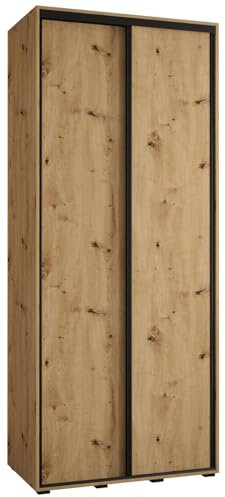 MEBLE KRYSPOL Davos 1 110 Schlafzimmerschrank mit Zwei Schiebetüren - Moderner Kleiderschrank mit Kleiderstange und Regalen - 235,2x110x45 cm - Artisan Artisan Schwarz