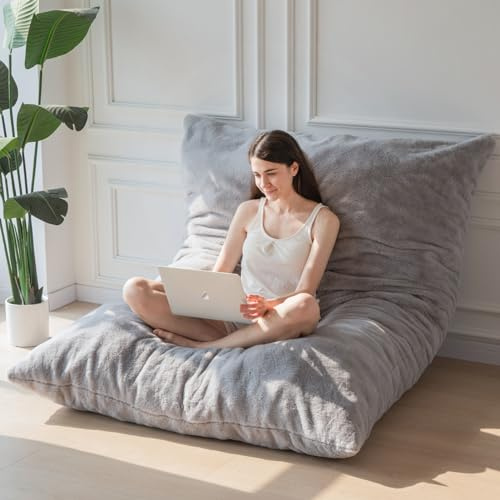 MAXYOYO Riesiges Sitzsack-Bett – quadratischer Sitzsack-Stuhl – großes Sofa mit Plüschbezug und Flauschiger Füllung für Erwachsene Paare Gäste (Grau, 150x200cm)