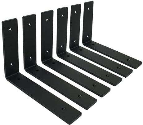 MLOQI 6 stück Regalhalterung Schwarz Regalwinkel Schwerlast, Regalwinkel Schwarz Metall, Wandhalterung Winkel regal 0,5 cm Dick 20 cm