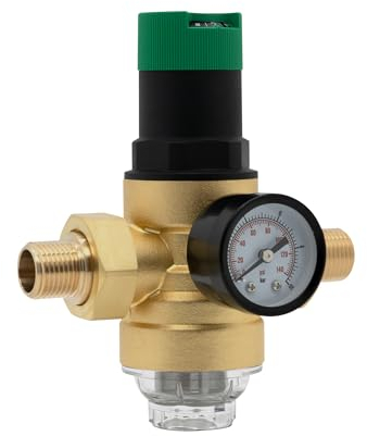 Vancoco Riduttore di Pressione Acqua con Filtro, Valvola di Riduzione della Pressione dell'Acqua 3/4 Pollici DN20 in Ottone con Manometro
