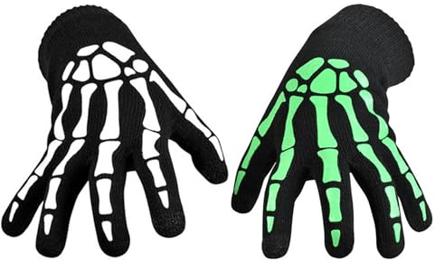 KYOEOE Gants Unisexes Squelette Halloween Glow in The Dark, Costume Faucheuse Accessoire Horreur Main Lumineuse pour Adultes Hommes