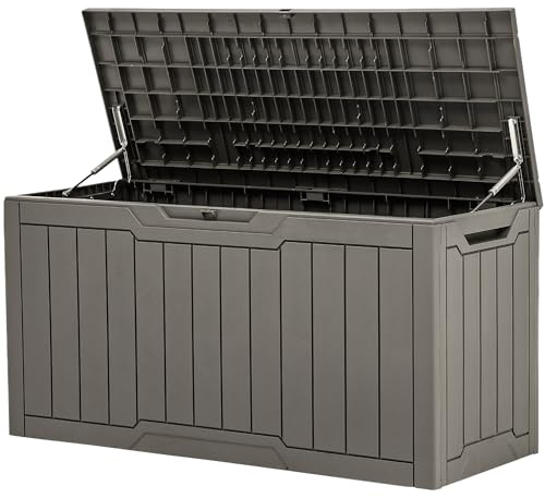 YITAHOME 80-Gallon Waterproof Resin Outdoor Storage Box, Lockable Storage Container for Outdoor Furniture, Cushion Storage, Pool Accessories, Garden Tools and Sporting Gear, Taupe