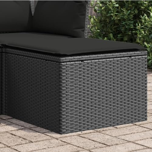 Juroupi Gartenhocker mit Kissen Hocker Outdoor Garten Hocker FüR Draussen Sitzhocker Outdoor Schwarz 55x55x37 cm Poly Rattan - 365966