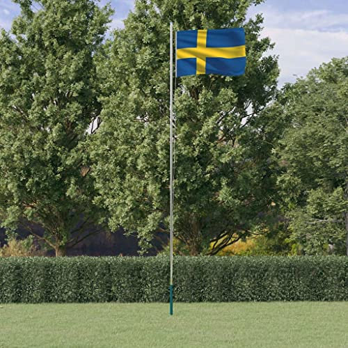 Homgoday Bandiera della Svezia e palo 6,23 m bandiere in alluminio e maniche a vento, bandiere e maniche a vento