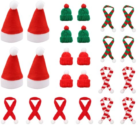 ZYKORT 24 Stück Mini Weihnachtsmütze und Schal Set, Strickmütze des Weihnachten, Nikolausmütze, Weihnachtsschal, für Weinflasche Deko Christmasbaumschmuck Puppenzubehör, Weihnachtsgedeck