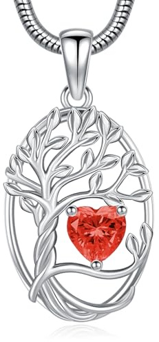 Eusense Arbre de vie Collier Pierre de Naissance Pendentif Coeur Collier Arbre de vie Pendentif Anniversaire de Mariage saint Valentin fête des Mères Bijoux Cadeau pour Femmes Filles