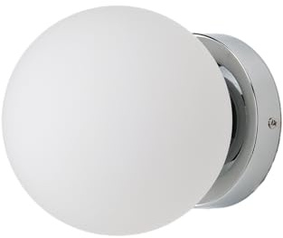 Alpinaluz Applique murale e lampada da soffitto nordica minimalista, paralume a forma di sfera in vetro opale fatto a mano, protezione IP44, per interni ed esterni coperti, finitura cromata