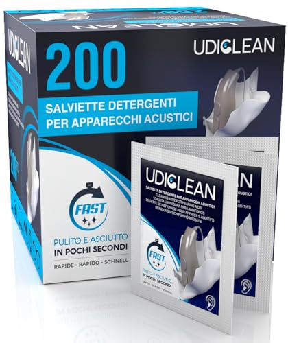 200 einzeln verpackte Udiclean-Hörgeräte-Reinigungstücher im Taschenformat zur Beseitigung von Fett Schweiß und Schmutz