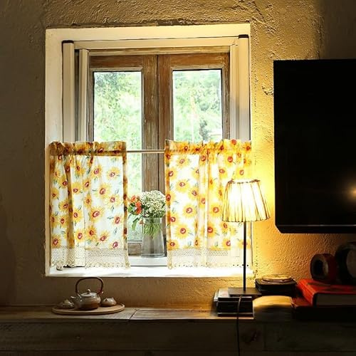 Daliena Küchengardinen Landhausstil Vintage Kurzgardine Blickdicht Tunnelzug Cafe Gardinen Gardine Baumwolle Leinen, Scheibengardinen für Kleine Fenster, (BxH 135x60cm) Beige 1 stück