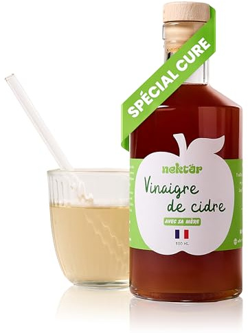 Nektar | Vinaigre de Cidre Bio | Non Pasteurisé, Non Filtré, Avec sa Mère | Digestion, Glycémie, Perte de Poids | Spécial Cure | 500 ml | Fabriqué artisanalement en Normandie