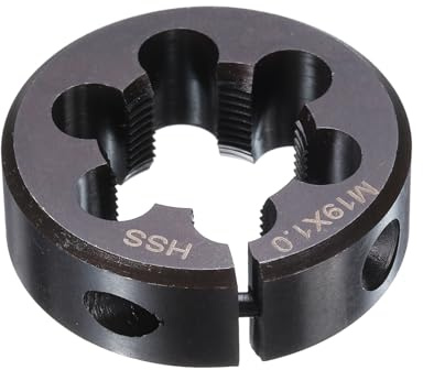 sourcing map Troquel de rosca redondo M19 x 1 rosca métrica 38 mm OD ajustable mano derecha acero de alta velocidad (HSS) troquel de corte de rosca redonda para reparación de roscas