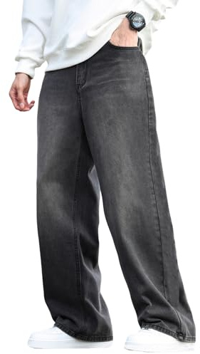 Zewool Mens Baggy Jeans Hip Hop Wide Leg Skater Jeans Extra Loose Denim Pants Y2k Skateboard Streetwear Casual Straight Leg Relaxed Fit Classic Vintage Extreme Motion,E20 Black,S