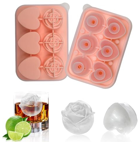 Eiswürfelform, 3D Eiswürfel Silikonform, Wiederverwendbare Rosenherzförmiger Eishockey Hersteller, Eiswürfelbehälter mit Abdeckung Gefrorener Whisky Artefakt Eisbox für Gekühlte Cocktails, Bourbon