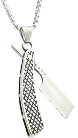 PAURO mäns rostfritt stål frisör rakhyvel hänge halsband, Metall, metall