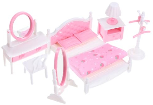 Joinpaya Miniatur MöBel Set 12 Teilig Rosa Puppenhaus Schlafzimmer MöBel Mit Bett Schrank Schminktisch FüR Puppendeko Und DIY Aufbau