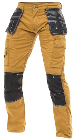 Juicy Trendz Herr Arbetsbyxor – Hållbara Arbetsbyxor & Skyddsbyxor för Män med Hölsterfickor, Förstärkta Cordura Knäskydd, Taktiska Cargobyxor för Byggnadsarbete, Khaki, 30W x 34L