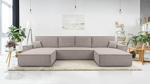 AXLIVING Beige Sofa U mit Schlaffunktion – Cedria U Wohnlandschaft