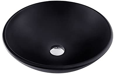 JIPOFAN Lavandino da Bagno Lavandino da appoggio in Vetro temperato Lavabo da appoggio Lavandino da Bagno con Scarico Lavandino Combinato Lavandino da lavabo Nero Art Vessel Bowl, Senza Rubinetto