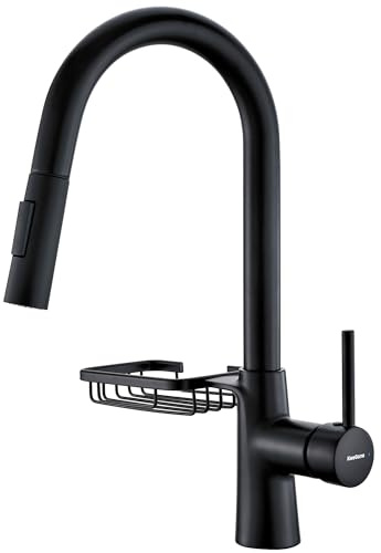 KeeGone Kitchen Tap, Mixer tap with Pull Out Spray Storage Rack, Ebony | Pull Down Kitchen Sink Mixer Taps Faucet High Arc 360° swivelling Two Modes