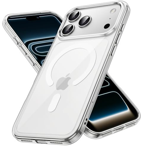 JETech Funda Magnética para iPhone 17 Pro MAX 6,9 Pulgadas Compatible con MagSafe, Carcasa Antigolpes, Anti-Arañazos Respaldo Transparente (Transparente)