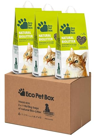 EcoPetBox – Premium Bio-Katzenstreu – natürlich aus Sägemehl und Heu mit hoher Geruchskontrolle ohne Chemie staubfrei und geeignet für Katzen kleine Hunde und Kleintiere (15 kg Beutel)