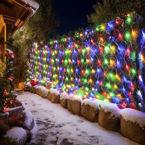 PLODAXE Lichternetz Außen Innen 6x4m, 660 LED Lichterkette Netz mit 8 Modi Speicherfunktion, IP44 Lichtnetz für Büsche Garten Balkon Fenster Hochzeit Weihnachtsdeko, Bunt