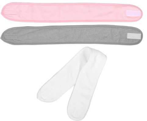 PRETYZOOM Double Couche Bandeau de Soin Visage en Coton, 3 Pcs, Ajustable avec Fixation, Anti-Glisse pour Lavage Visage, Sport Yoga