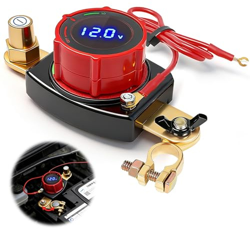 TZEKING Batteribrytare för spänningsdisplay, justerbar 180 ° batteriseparationsbrytare, batteribrytare för bil, skuren batteri, för bil, motorcykel, husvagn
