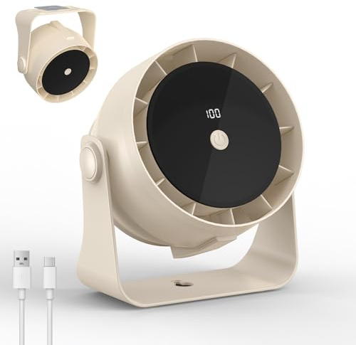 PHEJIE Mini Ventilateur de Bureau Silencieux, Rechargeable Ventilateur USB 4000mAh de Réglable à 360°, Écran LED, 100 Vitesses, Ventilateur Table Portable pour Chambre, Bureau